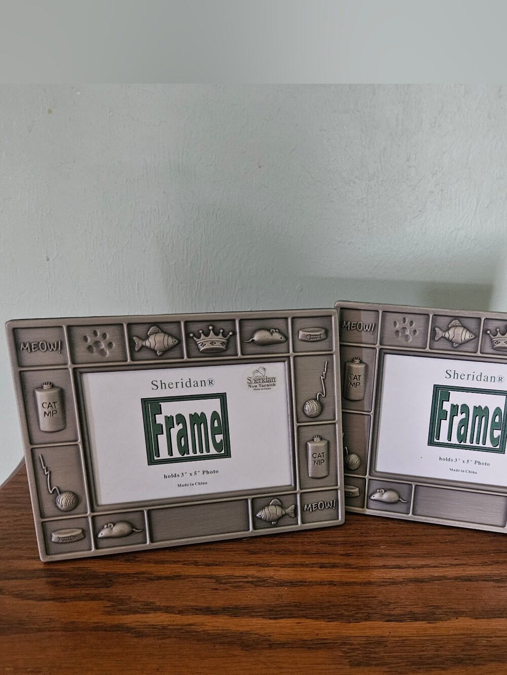 Cat Picture Frames, 2 Pewter Cat Frames, Sheridan Frames